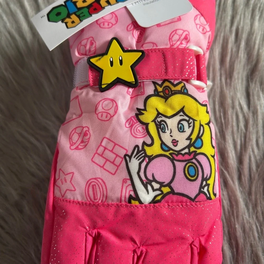 Nintendo Super Mario Snow Gloves‎ Girls Size Small/Medium Pink Princess Peach